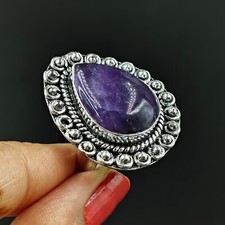 Natural Amethyst Pear Gemstone 925 Sterling Silver Proposal Women's Ring