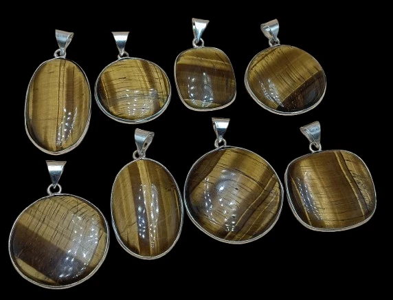 Lote de pingente boho étnico olho de tigre folheado a prata esterlina 925 feito à mão - Imagem 2 de 3