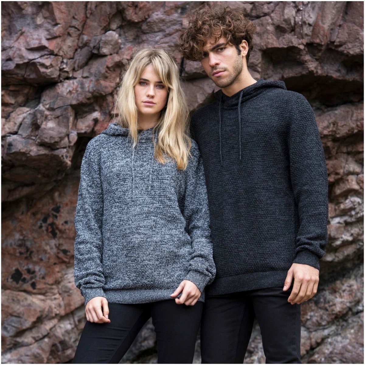 Chunky Knit Hoodie Hoody Eco Regenerated Cotton Long Sleeve Hooded
