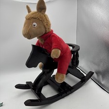 Vintage Rustic Handcrafted Solid Wood Small Rocking Horse Doll And Llama Plush