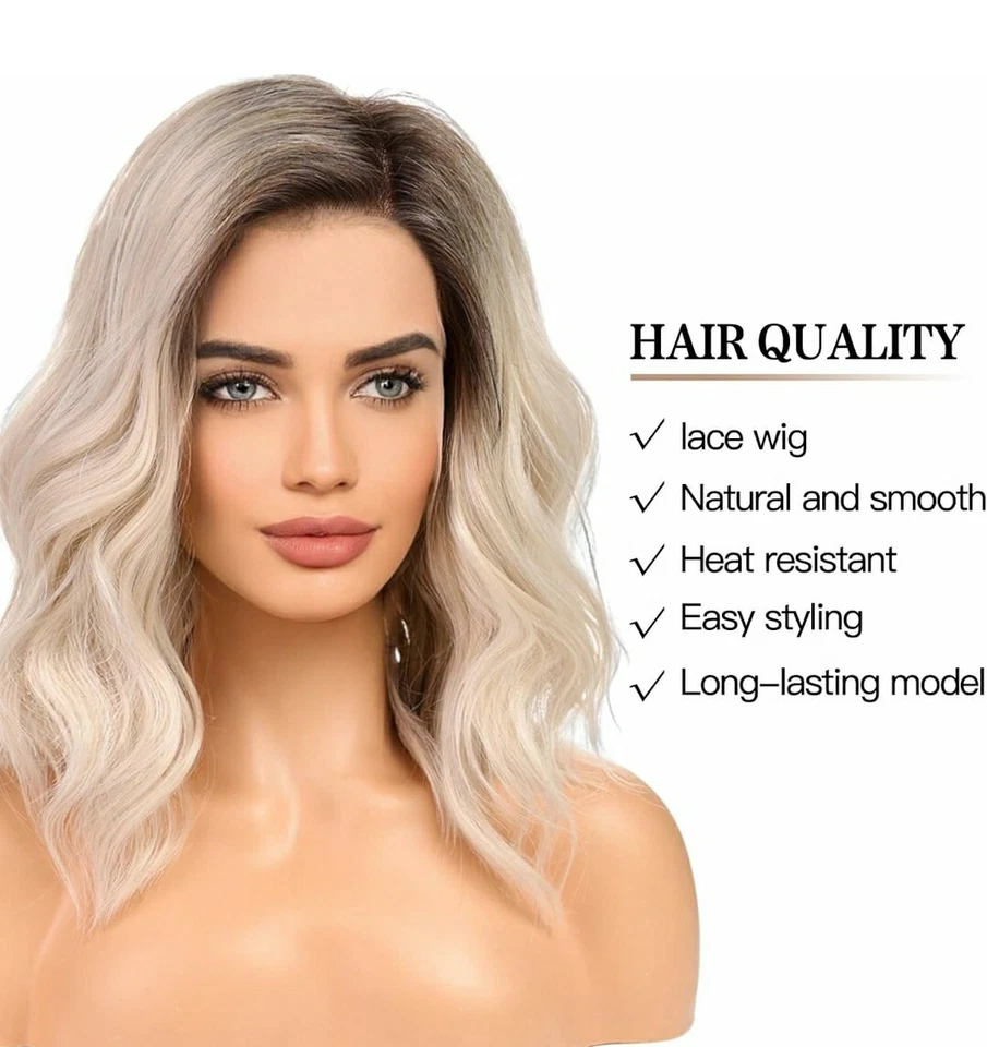 Peluca Rubia Platino Cabello Humano Blens Corto Recto Bob Bangs Capas Natural Foto 2 de 4