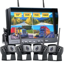 10.1" Quad DVR Monitor Digital Wireless 4x 1080P Cam Rear View Camera for Truck