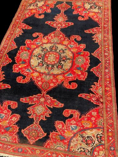 rare antique tapis persan Mishan Malayer Persian rug gymyl blue bleu abrash - Photo 1/24