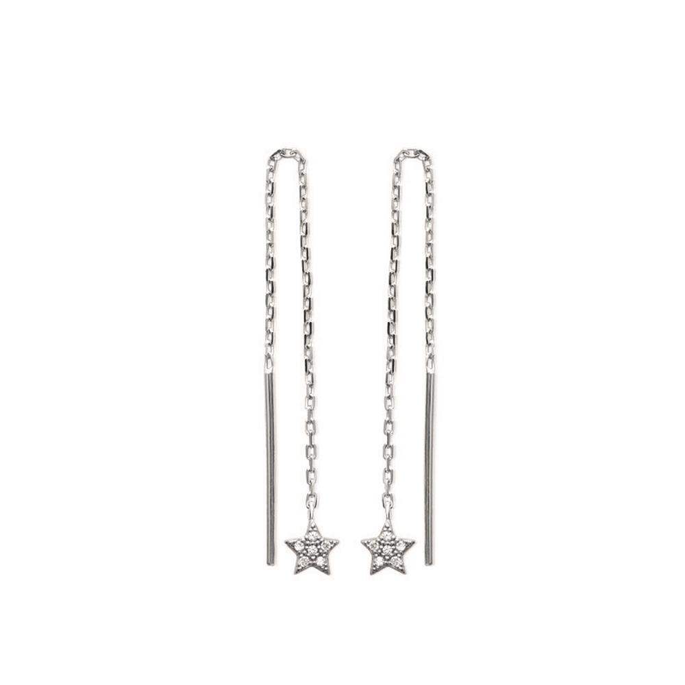 Boucles d'oreilles pendantes argent 925 rhodié chaîne étoile pour femme