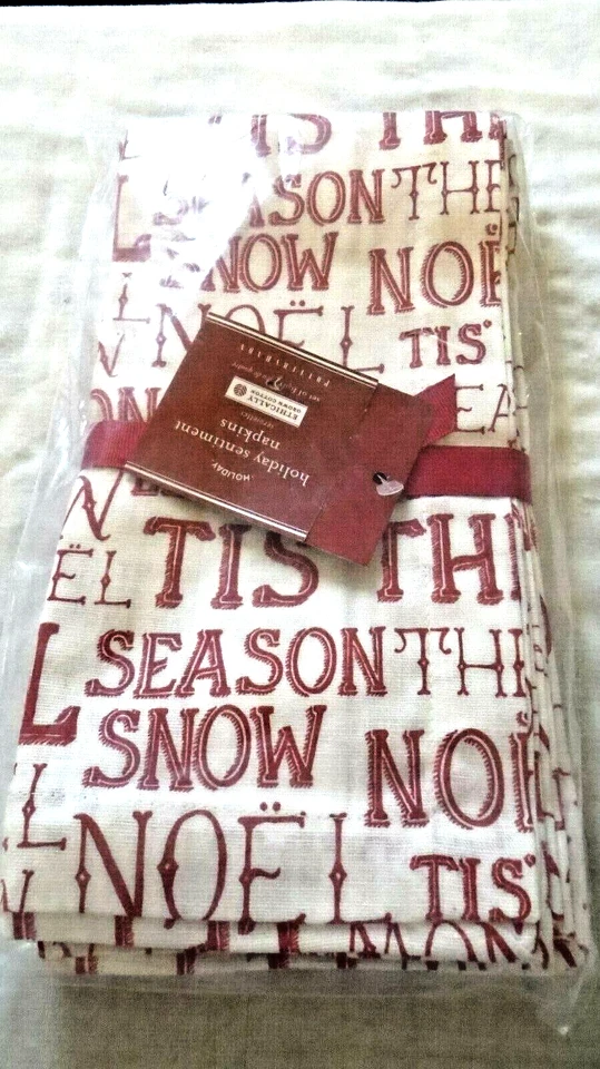 Pottery barn holiday Napkin Christmas Disney NOEL party gift vintage Set 4 , - Image 2 of 4