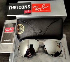 ️‍🔥️‍NEW Ray Ban RB3026 62mm Aviator Glossy Silver Mirrored Unisex Sunglasses