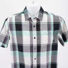 DAMAGED Amplify Black White Gray Plaid Small Button Front Dress Shirt Short Slee