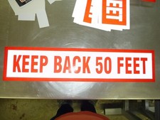 KEEP BACK 50 FEET Reflective 3M 3200 EG Screen Printed Decal, 23" x 5" RED