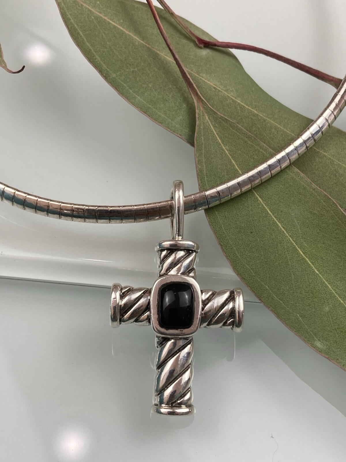 Sterling 925 Solid Silver Black Onyx Cabochon Cro… - image 3