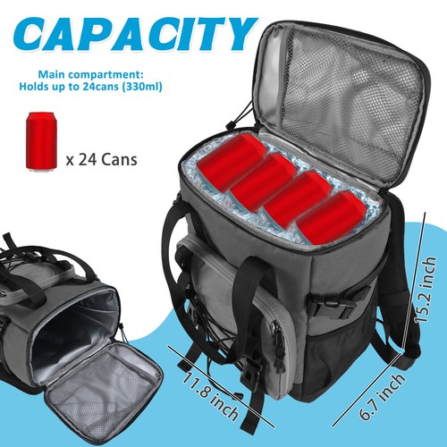 24Cans Cooler Backpack Soft Insulated Bag Leakproof Lunch Box With Handle Big - Picture 4 of 11