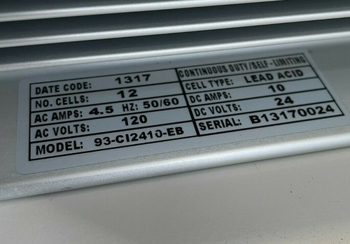 CHARLES INDUSTRIES 93-CI2410-EB C-CHARGER 120V AC 24 VOLT DC LEAD ACID BATTERY - Picture 3 of 3