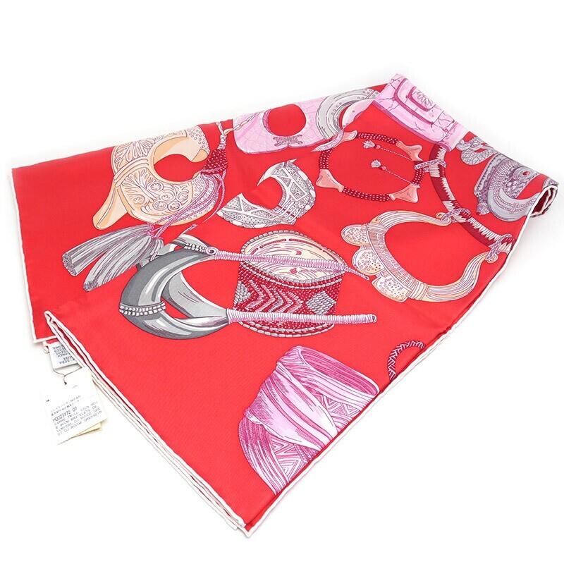 Hermes Carre90 Silk Scarf Bracelet in Red with Original Box