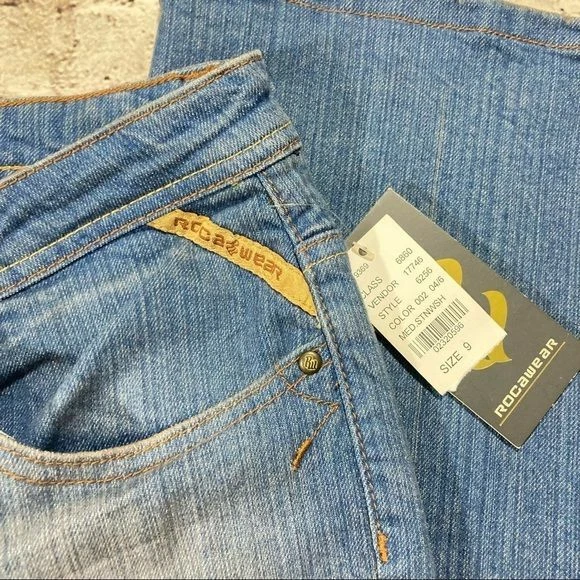 Женские джинсы Rocawear размер 9 синие ретро темные вареные расклешенные Y2K Rockstar - Изображение 3 из 4