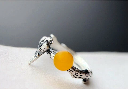 D10 Anello Pappagallo E Gialli Calcedonio 925 Argento Sterling Misura Regolabile - Immagine 4 di 4