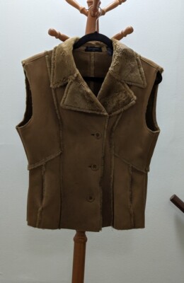 Context Women's Petite L Light Brown Suede Vest