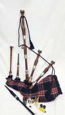 Great Scottish Highland Bagpipes Natural Finish Silver Mounts Black Stewart