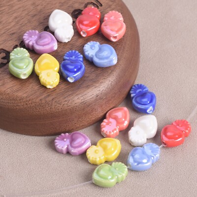 10 Stk Herz-Tintenfisch Perlen 15x10mm Glänzend Keramik Ceramic Beads