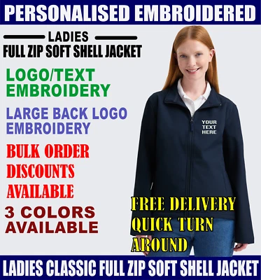 Personalised Embroidered Text Uneek UC613 Ladies Classic Soft Shell Zip Jacket - Image 1 of 4