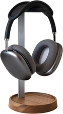Walnut Headphone Stand, Universal Headset Stand with Storage Base, Wood Desktop