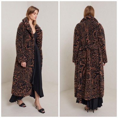 A.L.C Anderson Women's Faux Fur Coat with Collar and Belt in Brown Size Small