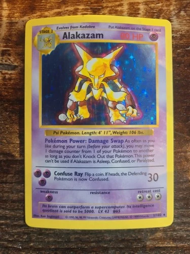 Pokémon TCG - Alakazam - 1/102 - Rare Holo - Shadowless - Base Set LP (HPL)