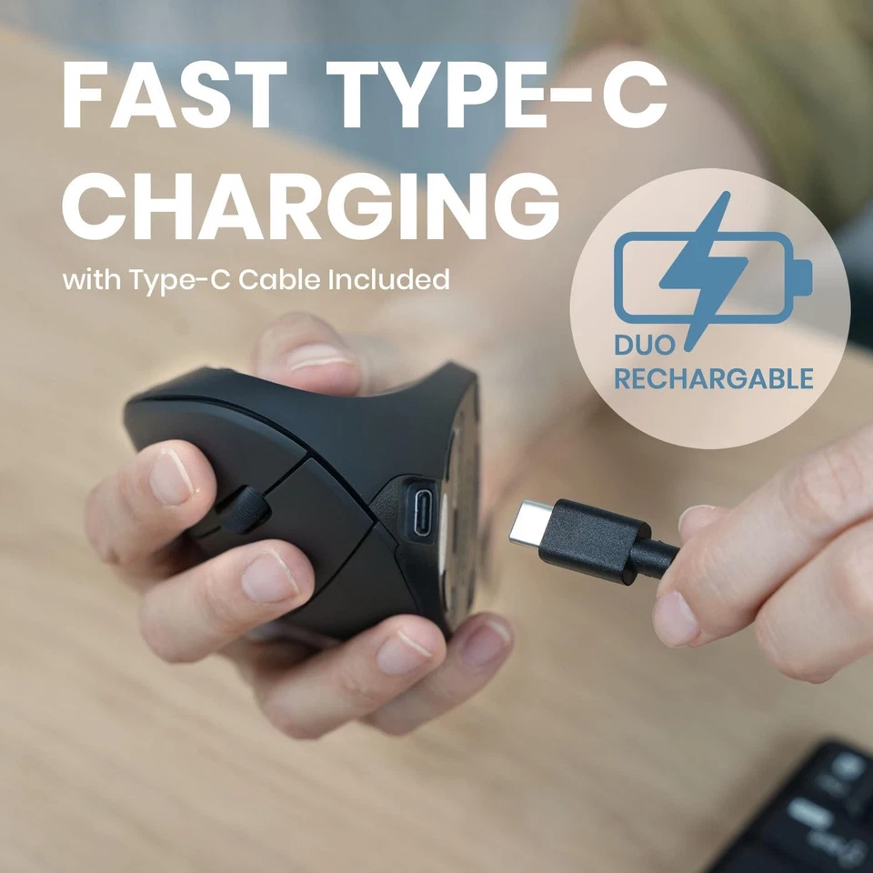 PERIMICE-713R Wireless Rechargeable Vertical Mouse - Duo Wired and Wireless C... - Image 3 of 4