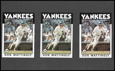 1986 Topps Don Mattingly Baseball Card Lot (3) New York Yankees EXMT-NM