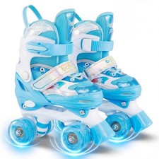Kids Roller Skates 4 Sizes Adjustable Quad Skates w/Light-up Wheels for Sports