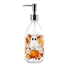 Fall Halloween Clear Soap Dispenser with Pump, Ghost Pumpkin Autumn, Refillable,