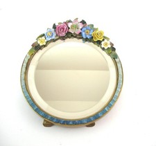 Barbola Easel Back Free Standing Bevel Edged Mirror 10" x 9"  Pink/Blue/Yellow