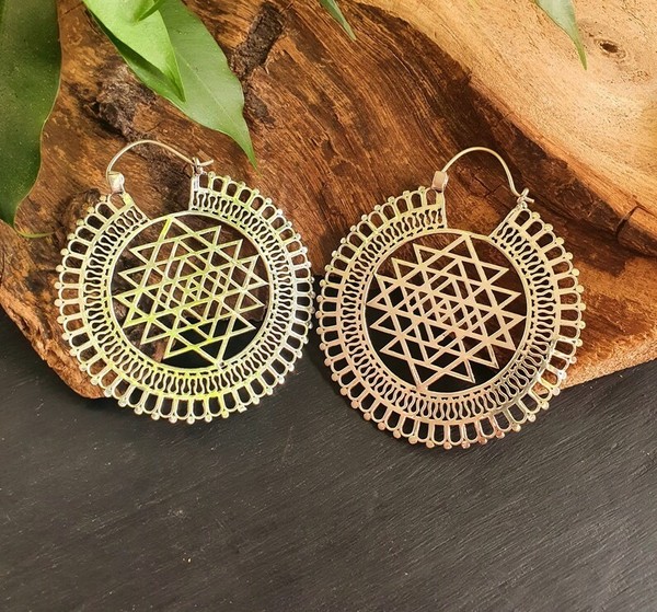 Alternate view of Ethnic Sri Yantra Bohemian Gold Plated Earrings Gift Jewelry Festival