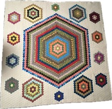 VINTAGE Quilt Grandmothers Flower Garden Very Nice No Rips/Tears 94"x94"