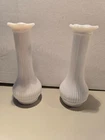 Pair of Vintage 6" Ribbed White Milk Glass Bud Vases Vase