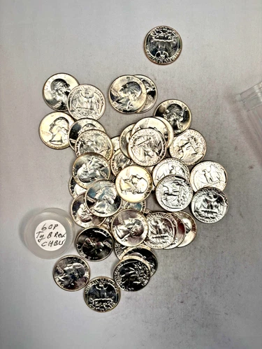 1960P WASHINGTON QUARTER 90% SILVER CH. BU BRILL UNC 40 COIN ROLL TYPE B REVERSE