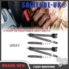 2x Retractable 3 Point Safety Seat Belt Straps Car Vehicle Adjustable Belt Set