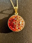 Carved Amber Sun Pendant 18K Gold Antique Celestial Necklace — photo 1