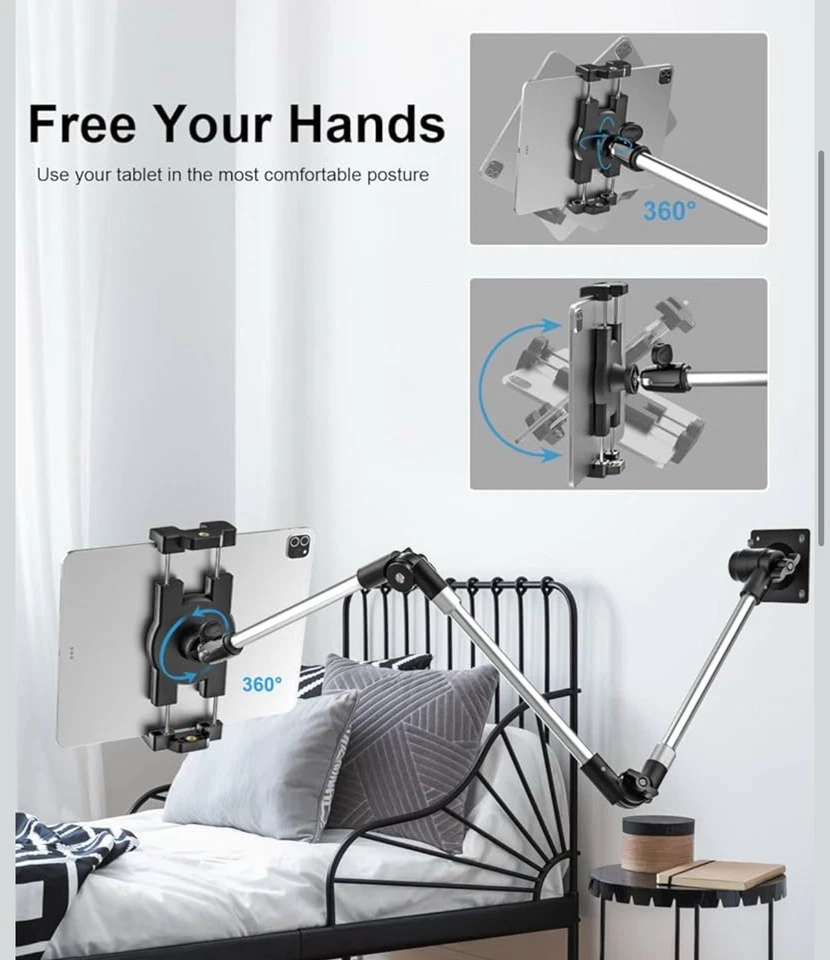 Wall Tablet Mount Phone Holder 360 Rotation GoPro Insta360 35in Long Metal Arm - Image 4 of 4