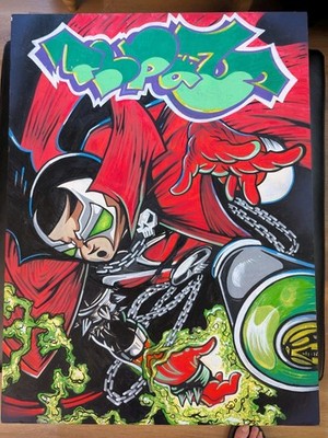 Spawn Themed Original Graffiti Art 18x24 Rectangular Handcrafted Wood Art Panel