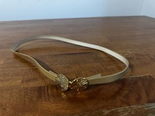 Vintage Women s Light Brown Narrow Leather Belt XS Gold Tone Sand Dollar