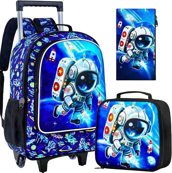 Mochilas Escolares De Espacio Con Ruedas Lonchera y Estuche Para