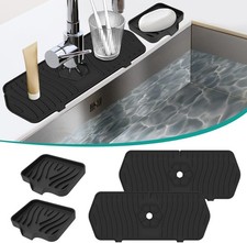4 PCS Kitchen Sink Splash Guard and Soap Tray, Silicone Faucet Black
