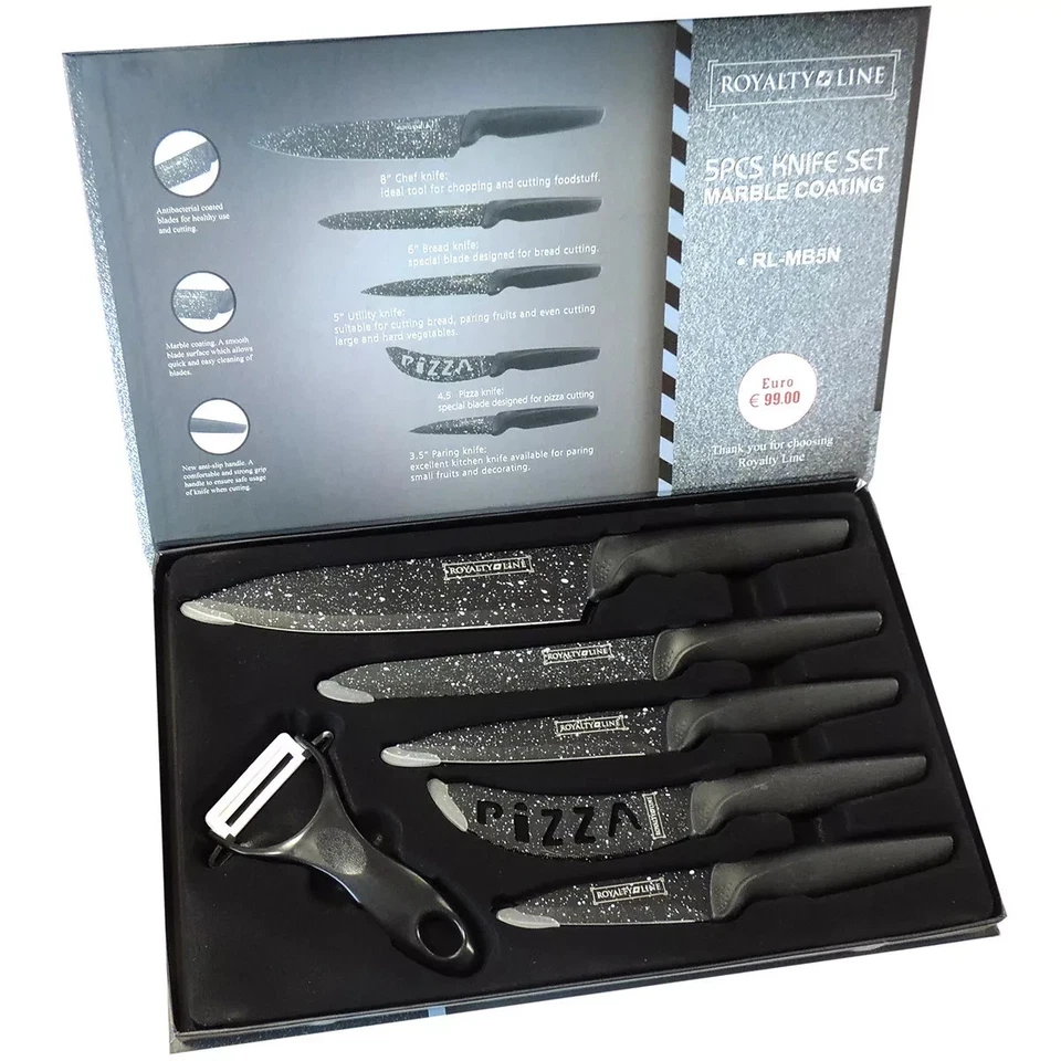 ROYALTY LINE Swiss Messerset 6 teilig RL-MB5N Keramik Marmorbeschichtung Box - Bild 3 von 4