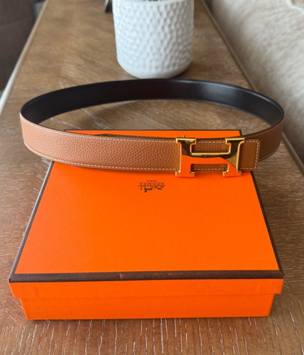 Hermès Reversible H Belt 32mm Gold Brown ,Black,  Gold Buckle Size 90
