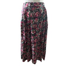 Pendleton Vintage Floral Pleated Rayon Midi Skirt Black Pink USA Size 8