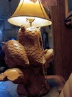 Huge Vintage 1960s Owl Lamp Faux Wood Resin Mid Century Modern Woodland Decor  — photo 6
