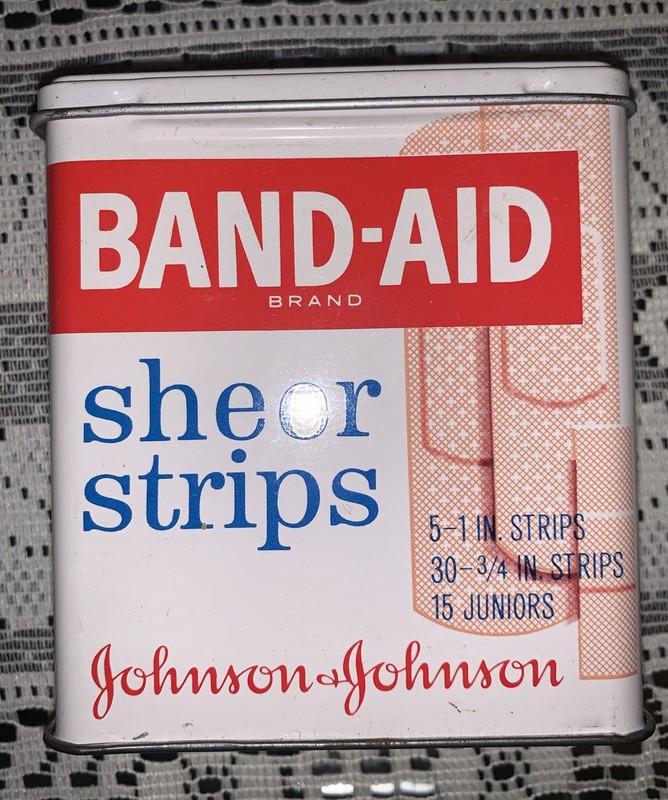 Band-Aid Box, Vtg Metal Empty Collectable tin Display EUC - Spot Is Camera Flash
