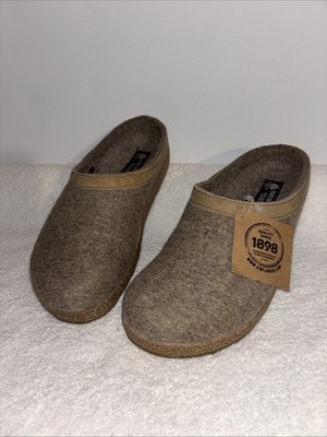 New Haflinger Mens Beige Wool Hard Sole Slippers Black Size 44 (US 10.5