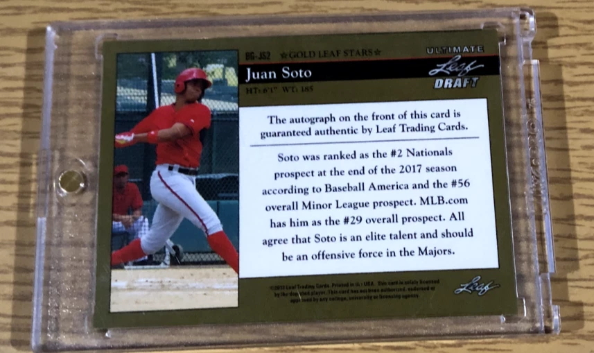 2018 Leaf Ultimate Draft JUAN SOTO 1992 Black Gold Auto Rookie Nationals METS - Image 3 of 3