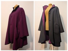 Mantel Wendemantel VOSS , "S" one size , 100% Kaschmir, Hahnentritt lila schwarz