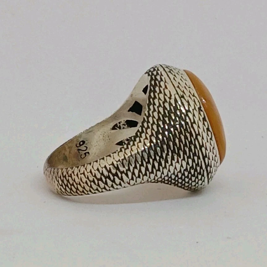 Elegante anillo Damari de plata de ley 925 caramelo yema de huevo ámbar para hombre talla 8,5 Foto 3 de 4